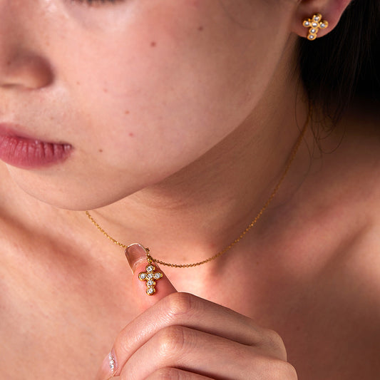 Minimalist Crystal Cross Earrings & Necklace