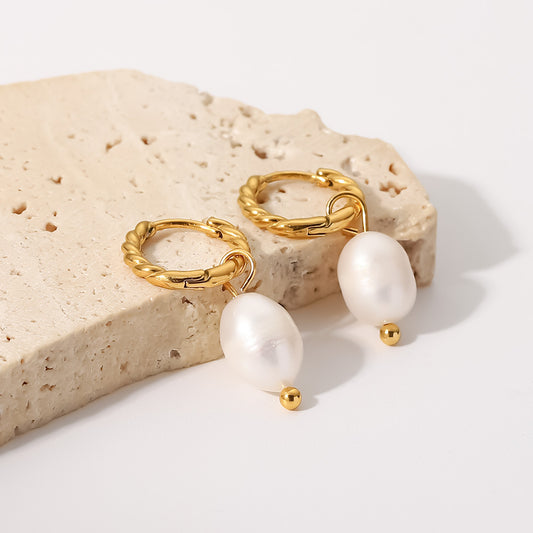 French Freshwater Pearl Charm Hoops