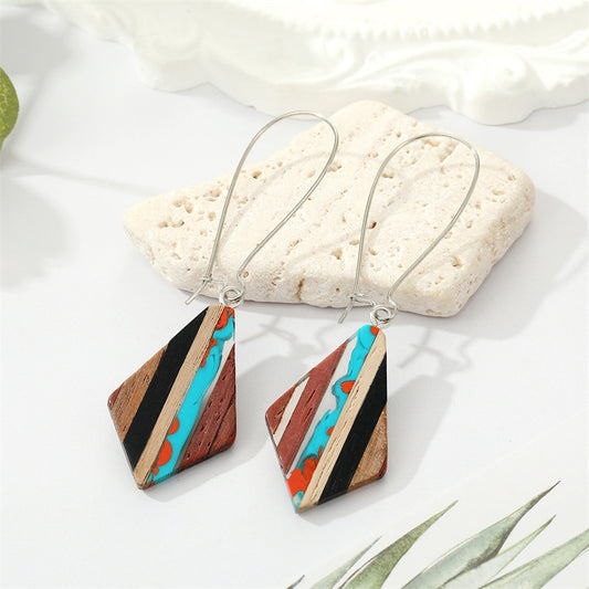 Geometric Wood & Resin Drop Earrings