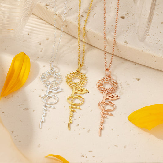 Personalized Name Sunflower Necklace