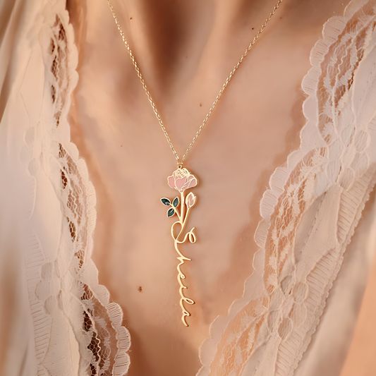 Personalized Birth Flower Name Necklace