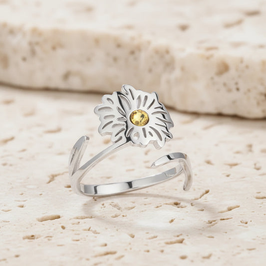 Custom Birth Flower Ring with Birthstone