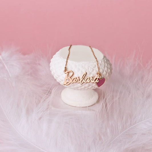 Personalized Name Necklace with Pink Heart