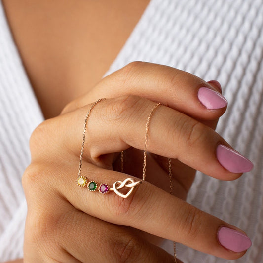 Combined Birthstone Heart Necklace Sterling Silver 925