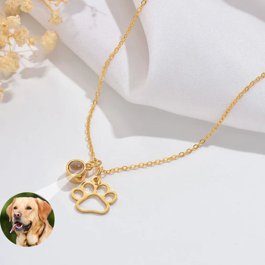 Pet Paw Projection Necklace with Initial