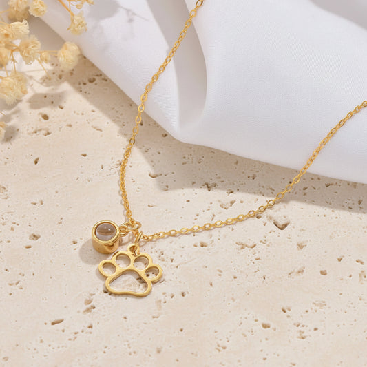 Pet Paw Projection Necklace with Initial