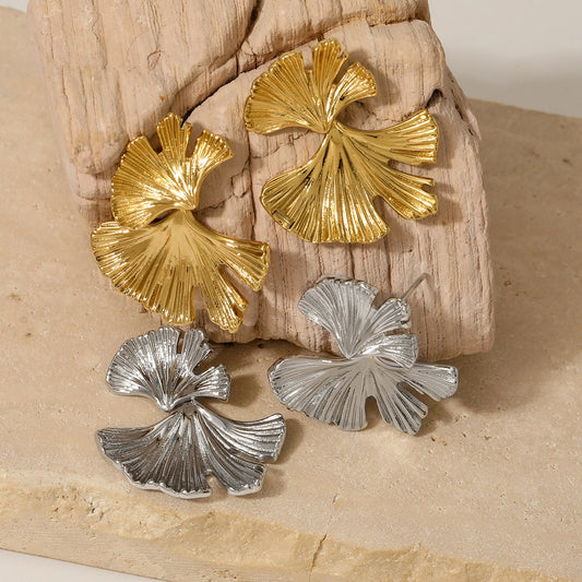 Art Ginkgo Leaf Stud Earrings