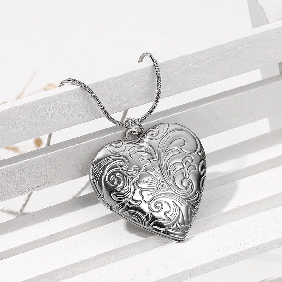 French Silver Heart Locket Necklace