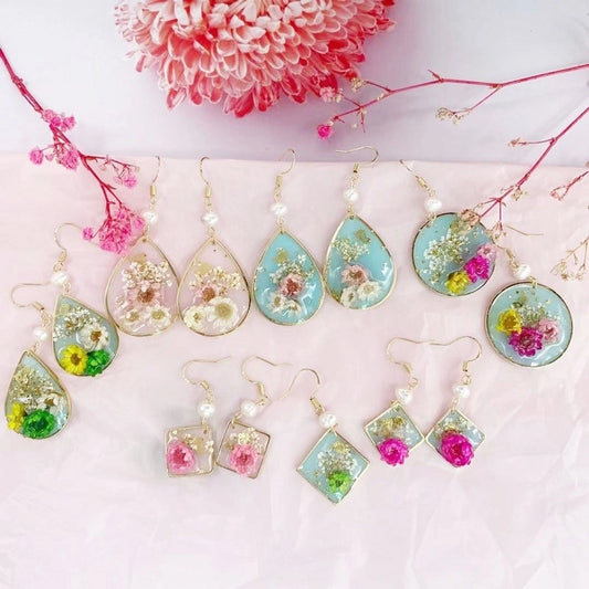 Japandi Garden Floral Resin Dangle Earrings