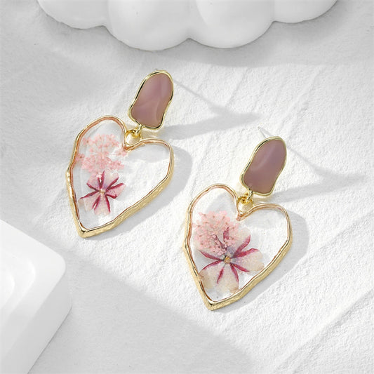 Mirella Heart Floral Resin Drop Earrings