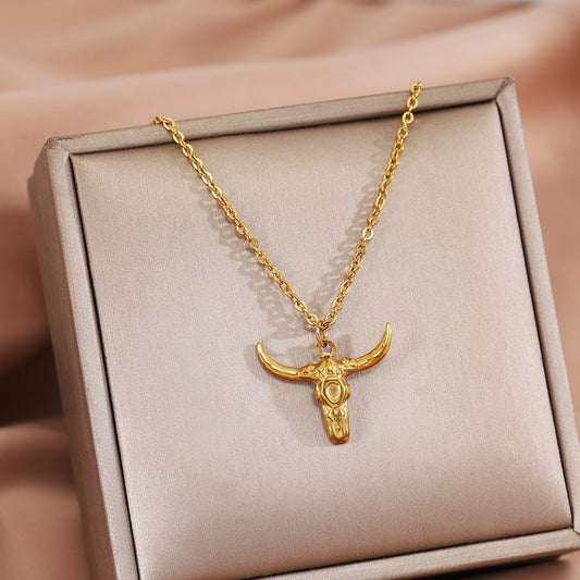 Western Cow Skull Pendant Necklace