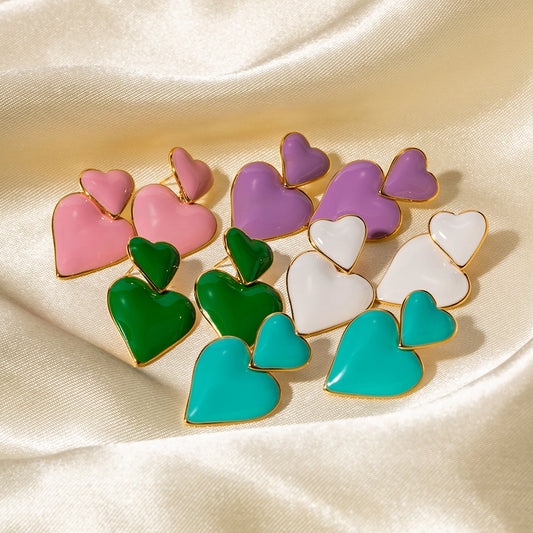 90s Heart Enamel Drop Earrings