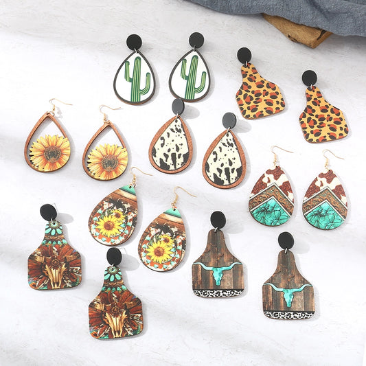 Western Wooden Hook Earrings
