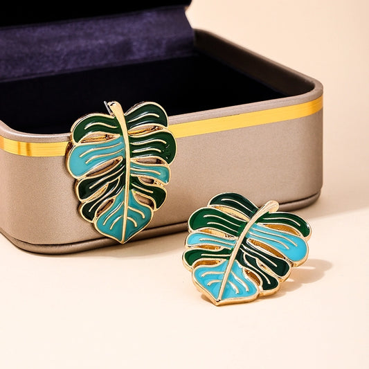 Monstera Leaf Enamel Stud Earrings