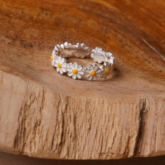 Dainty Enamel Daisy Open Band Ring