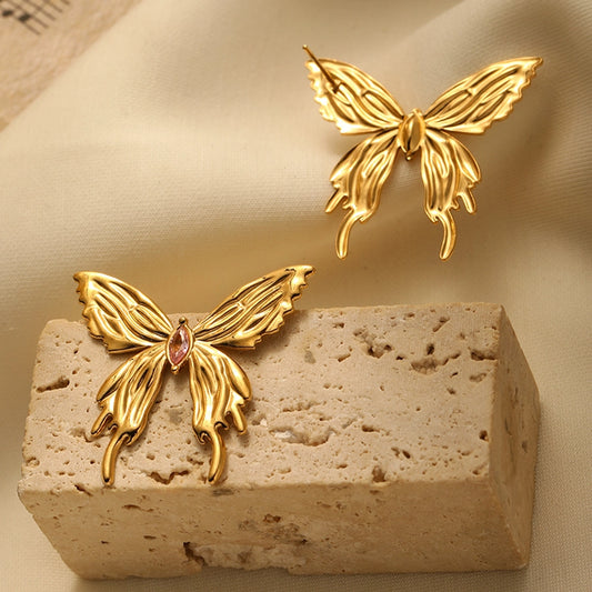 Vintage Butterfly Gold Stud Earrings