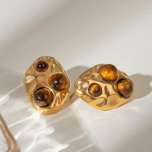 Abstract Tiger Eye Stud Earrings