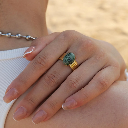 Vintage Moss Agate Open Ring