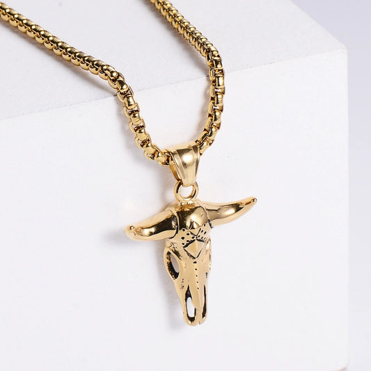 Cow Skull Western Pendant Necklace