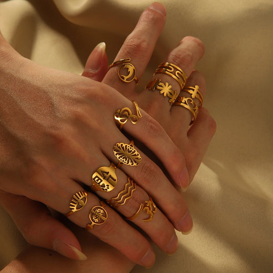 Aurelia Golden Open Rings Set of 12