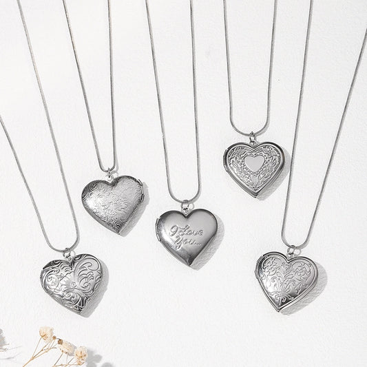 French Silver Heart Locket Necklace