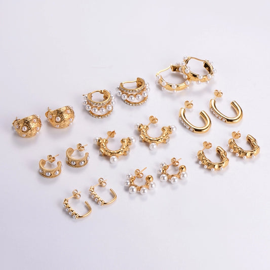 Vintage 24K Gold Pearl Hoop Earrings