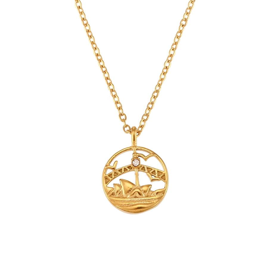 Vintage Golden City Pendant Necklace