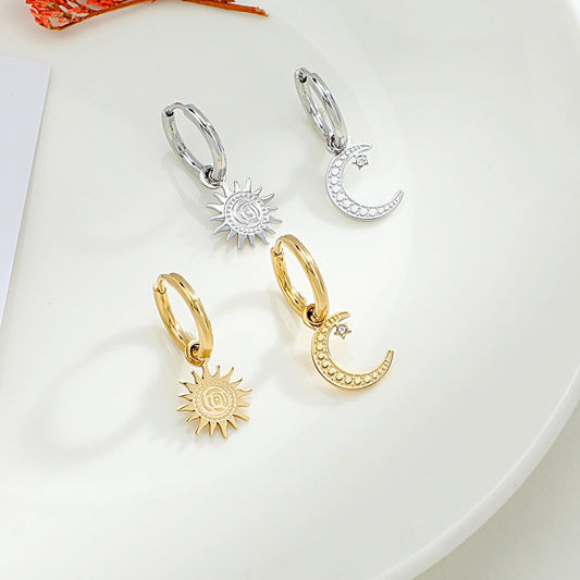 Sun & Moon Charm Hoop Earrings