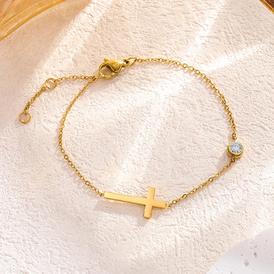 Minimalist Cross Crystal Bracelet & Necklace