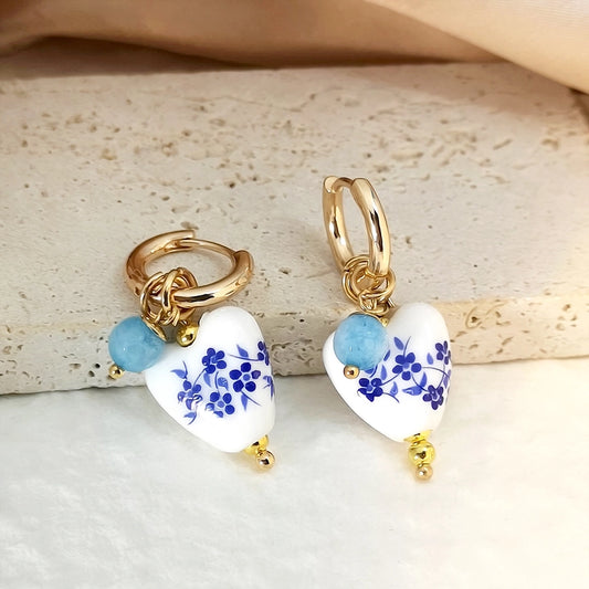 Vintage Chinoiserie Heart Charm Earrings