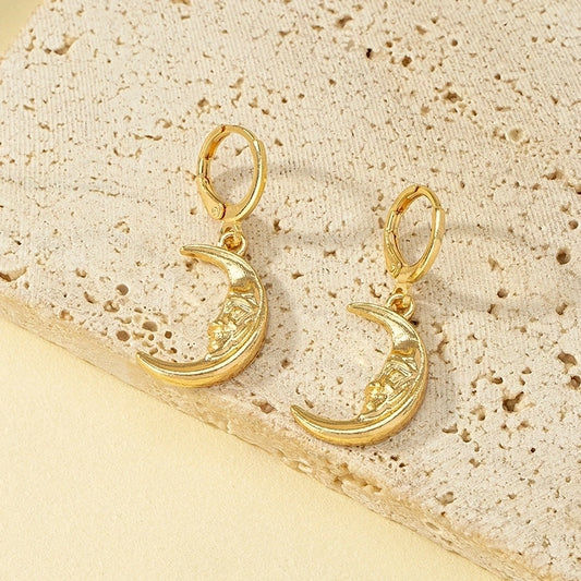 The Moon Golden Charm Hoops