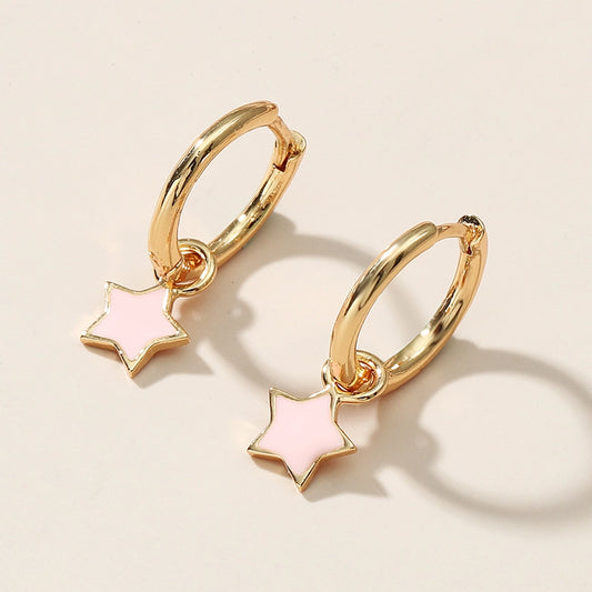 Pink Star Charm Hoop Earrings
