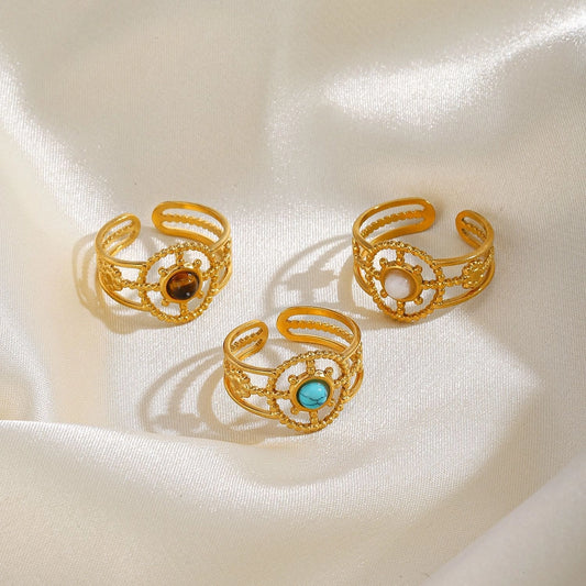 Vintage Gemstone Geometric Open Rings