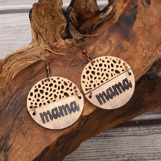 Retro MAMA Wooden Dangle Earrings