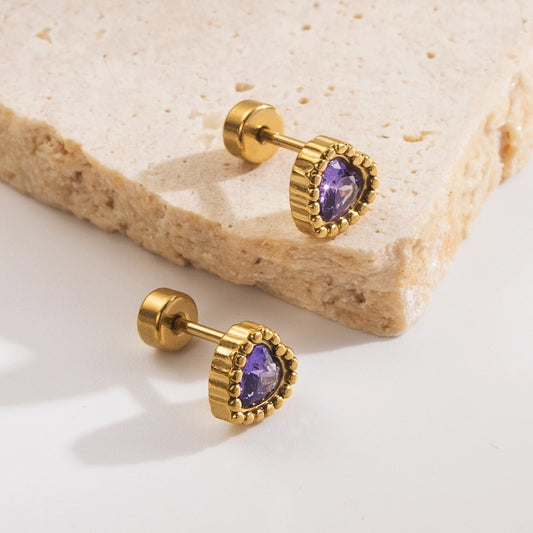 Minimalist Heart Crystal Stud Earrings