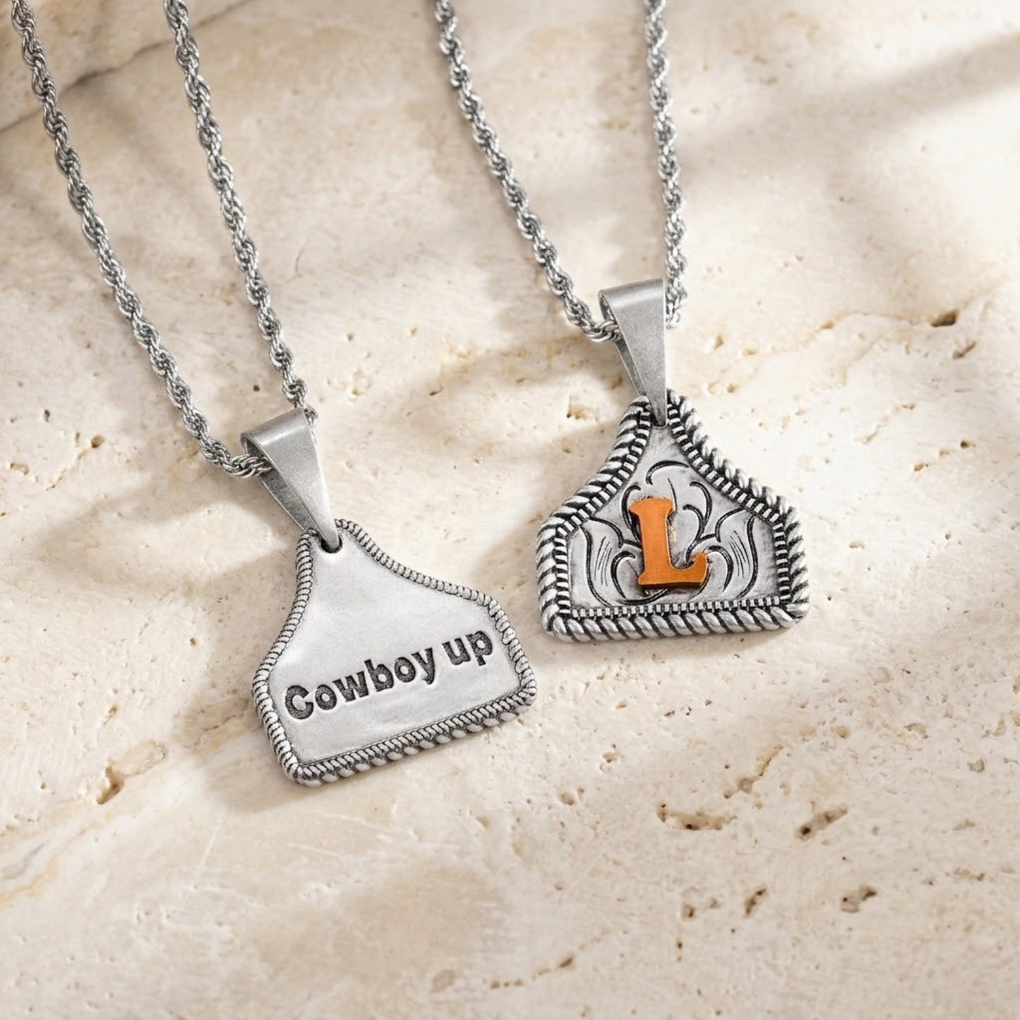 Custom Engraved Cow Tag Necklace with Initial