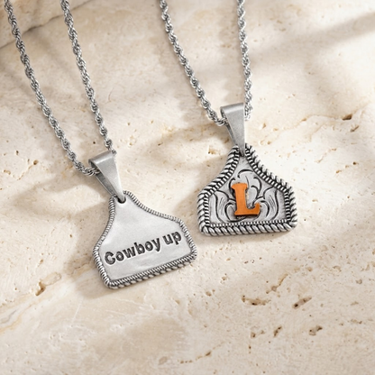 Custom Engraved Cow Tag Necklace with Initial