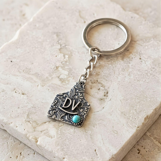 Personalized Cow Tag Keychain with Initials or Brand Logo