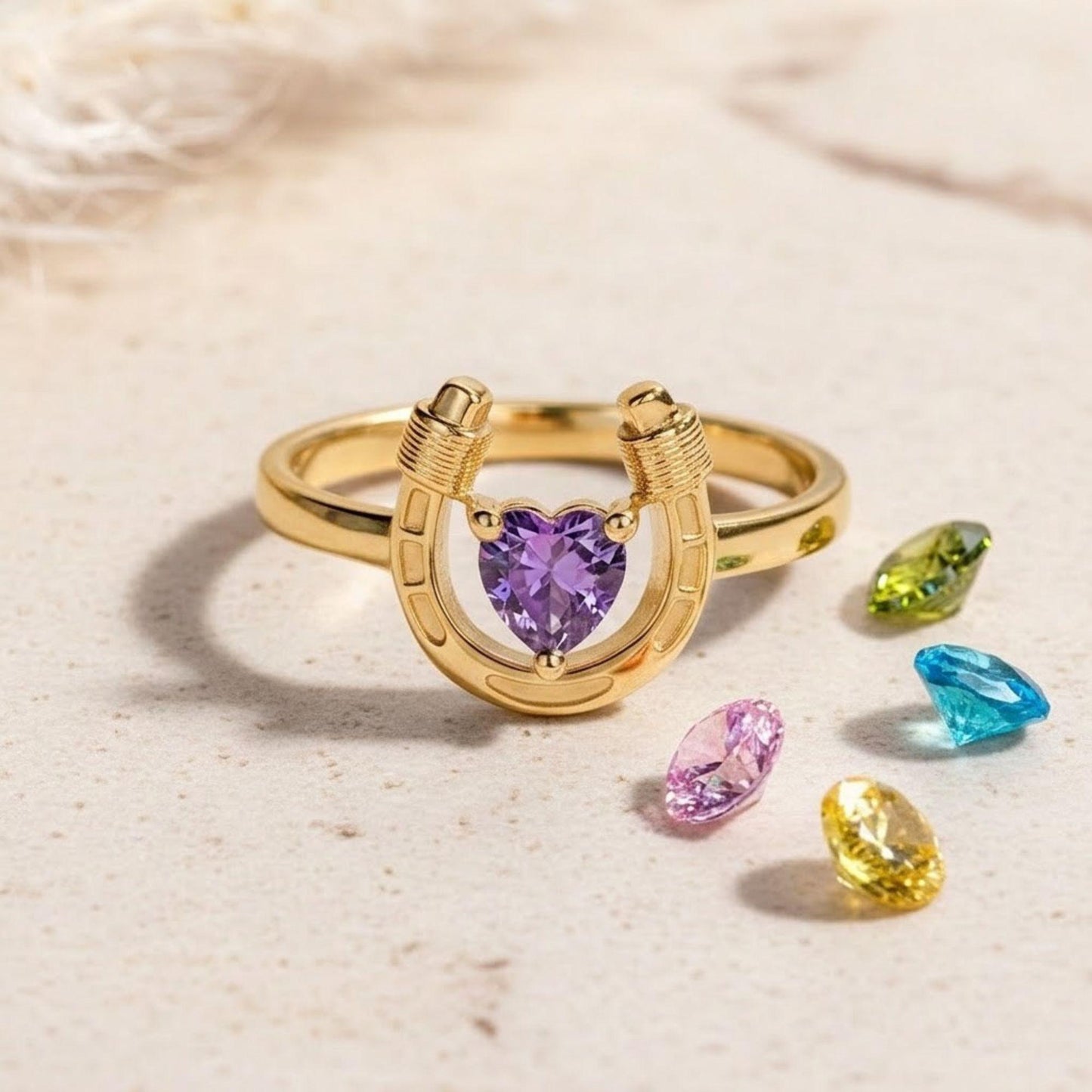 Personalized Lucky Horseshoe Ring with Birthstone