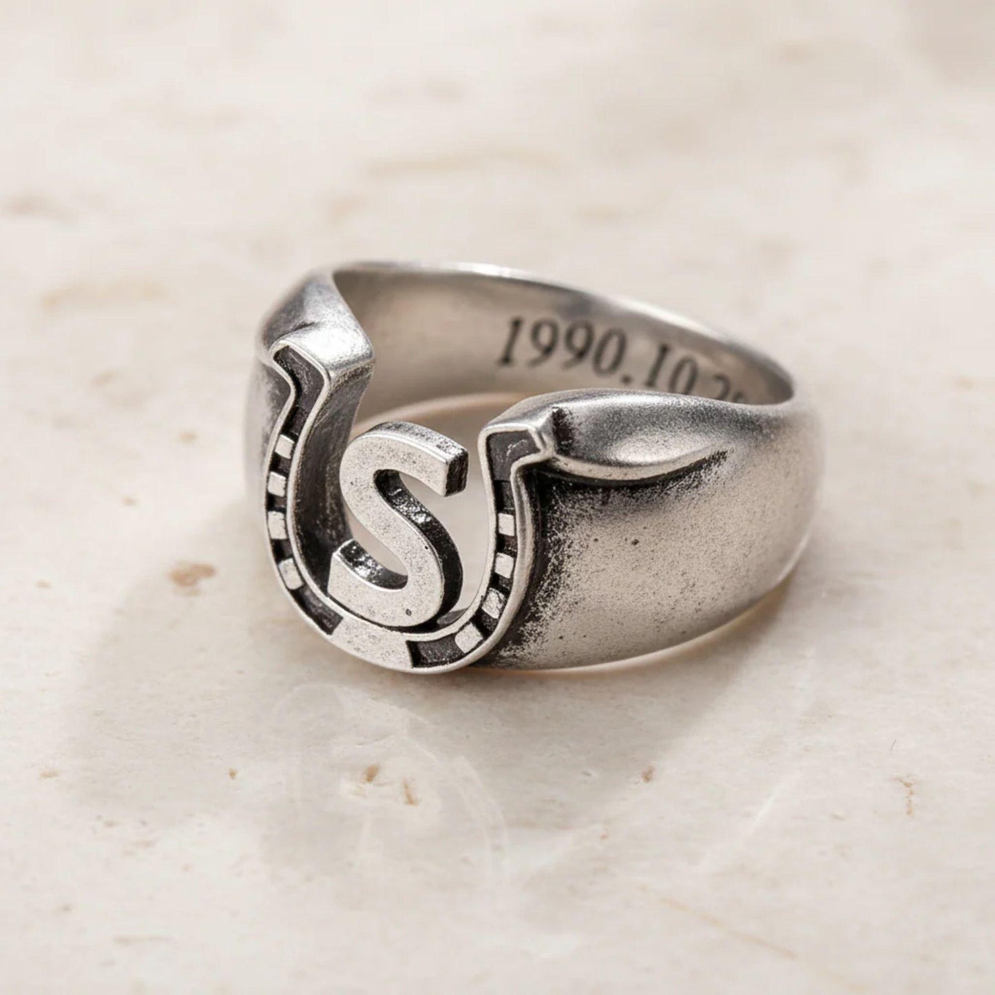 Custom Initial Engraved Horseshoe Ring