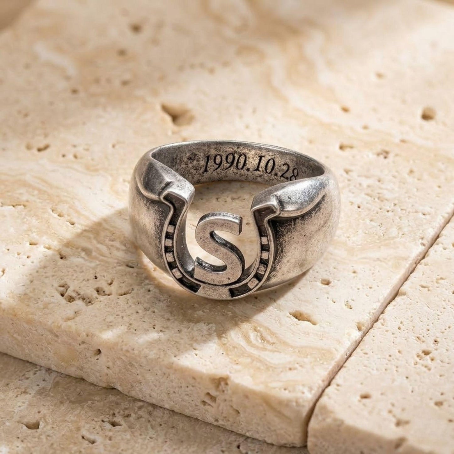 Custom Initial Engraved Horseshoe Ring