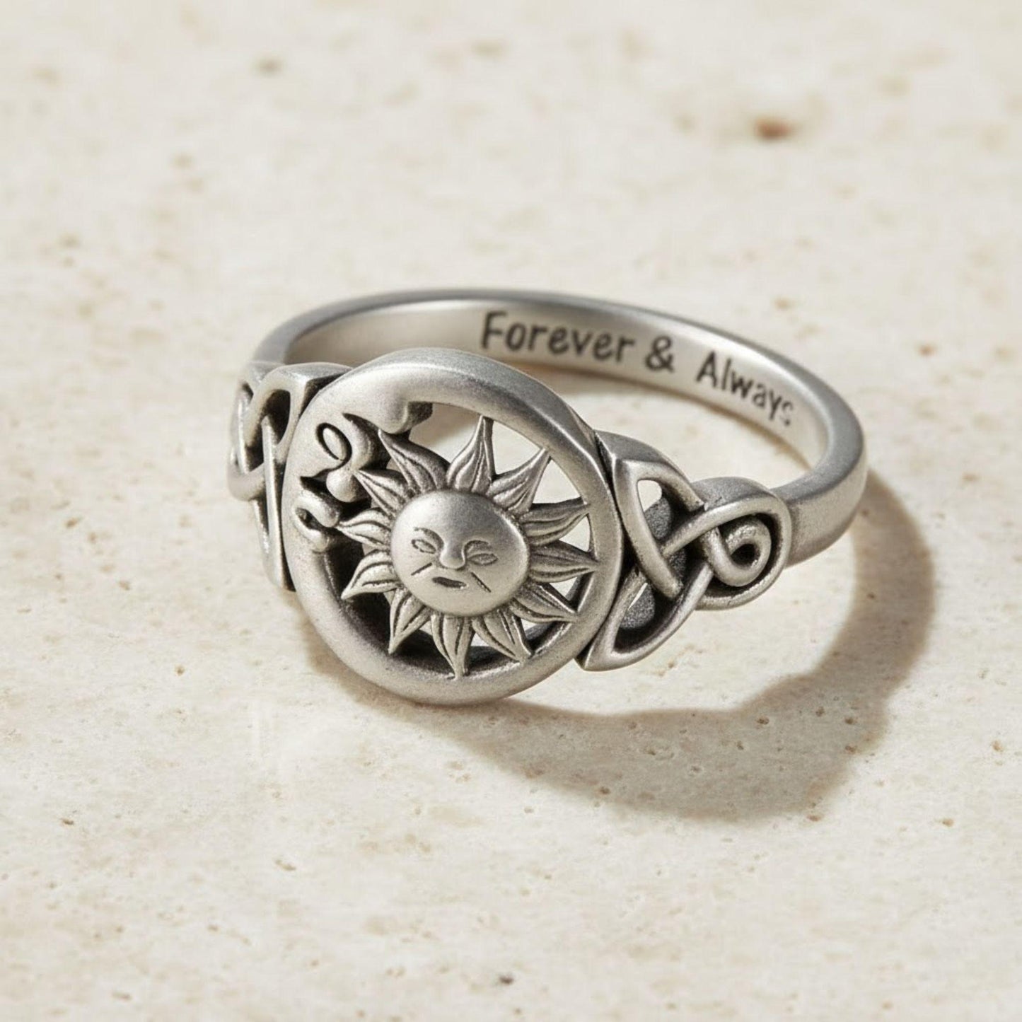 Engraved Celtic Sun & Moon Ring