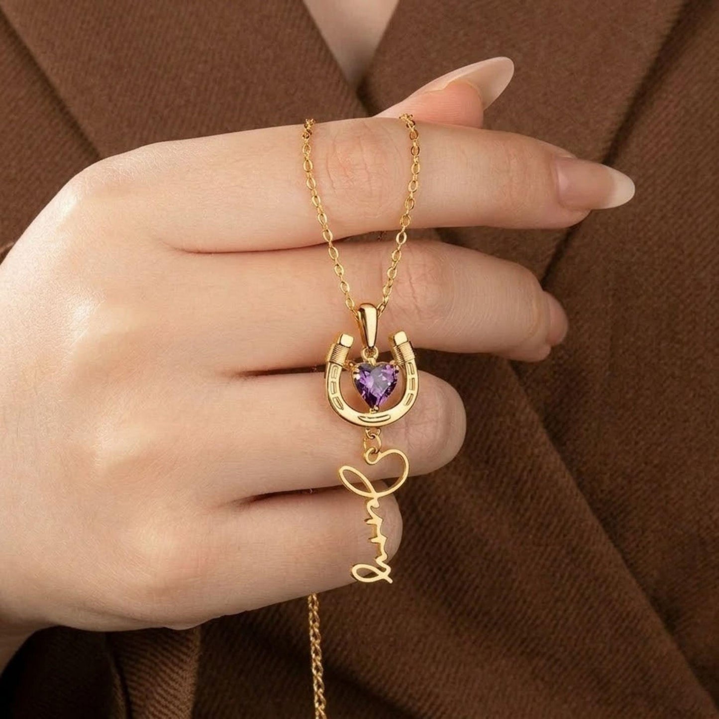 Custom Name Horseshoe Necklace with Birthstone