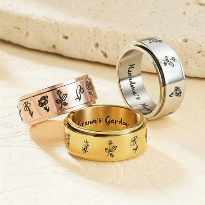 Custom Birth Flower Fidget Ring