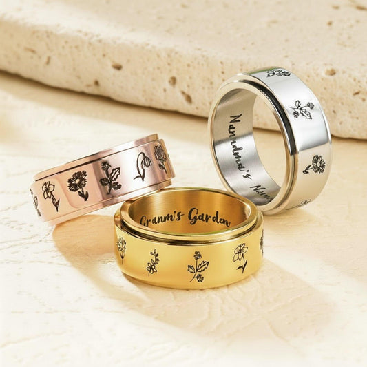 Custom Birth Flower Fidget Ring