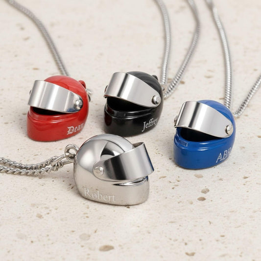 Custom Engraved Motorcycle Helmet Necklace