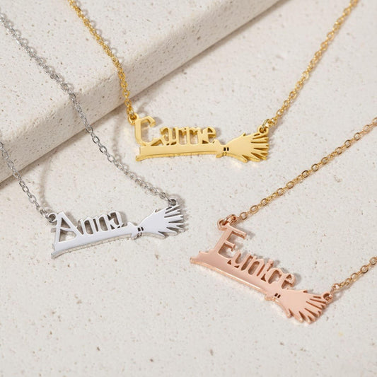 Custom Name Witch Broom Necklace