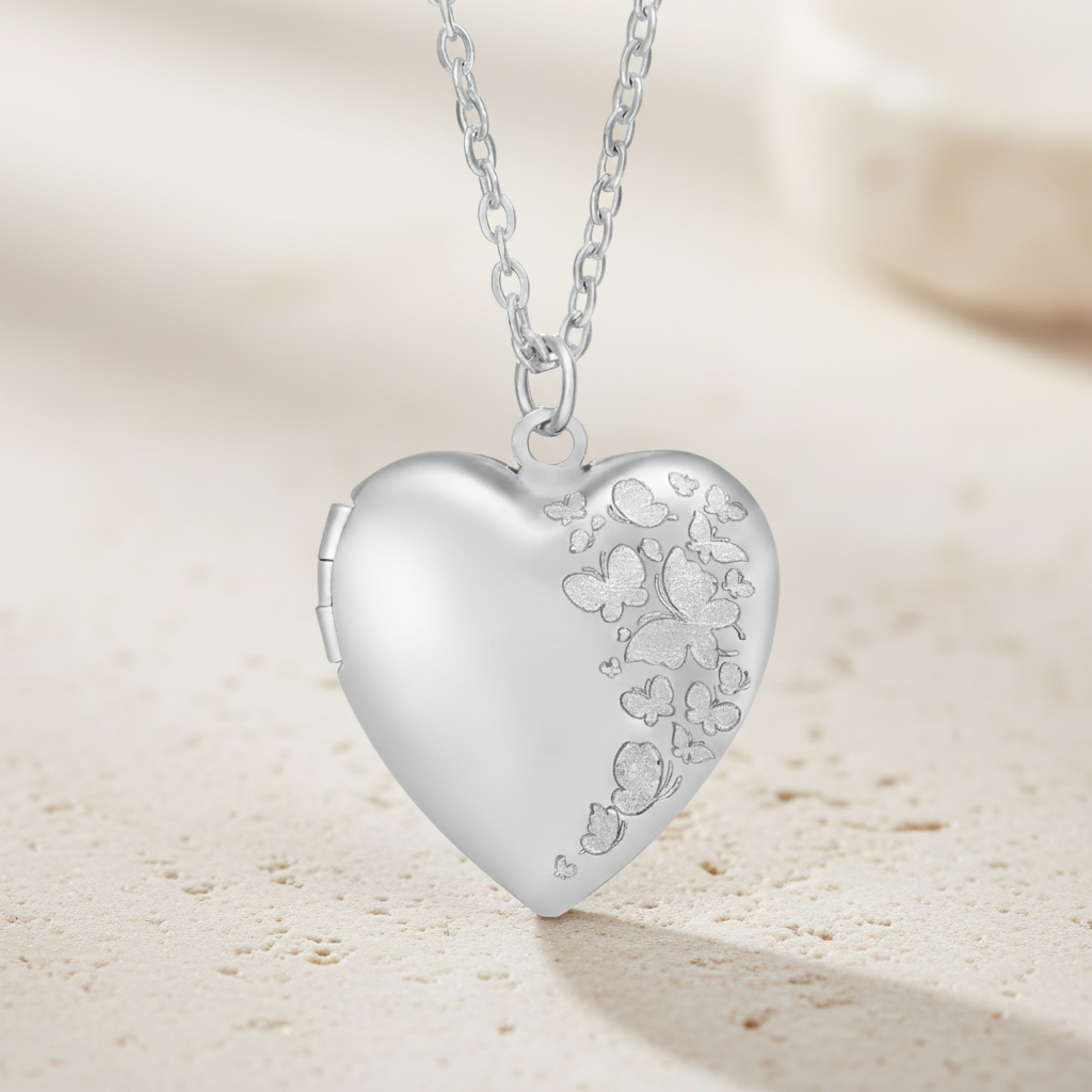 Personalized Butterfly Heart Locket Necklace