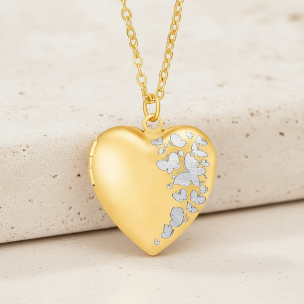 Personalized Butterfly Heart Locket Necklace