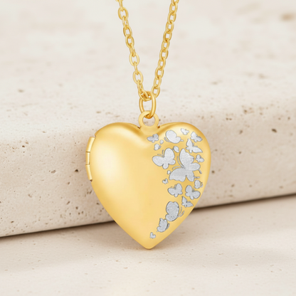 Personalized Butterfly Heart Locket Necklace
